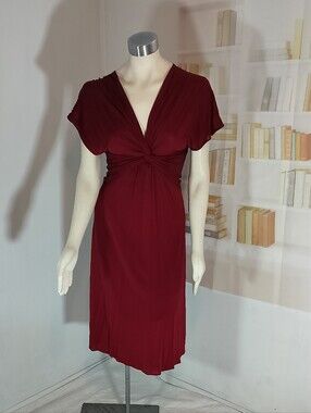 BCBGMaxAzria Deep Burgundy Twist-Front V-Neck Dress